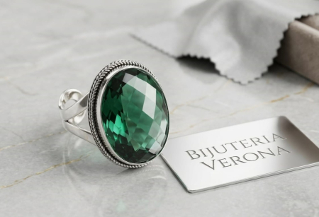 Inel argint 925 - Inel din Argint 925 Bijuteria Verona – Piatră Verde Ovală cu Fațete Zirconiu sau Cristal