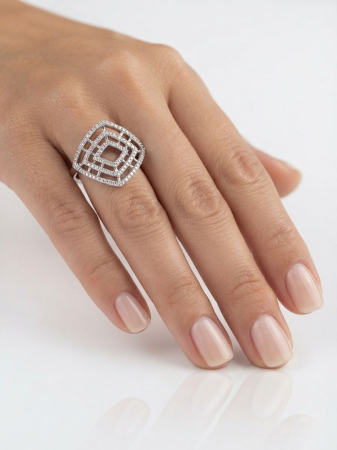 Inel argint 925 - Inel din Argint 925 Cocktail cu Design Geometric Filigranat și Zirconiu – O Declaratie de Stil