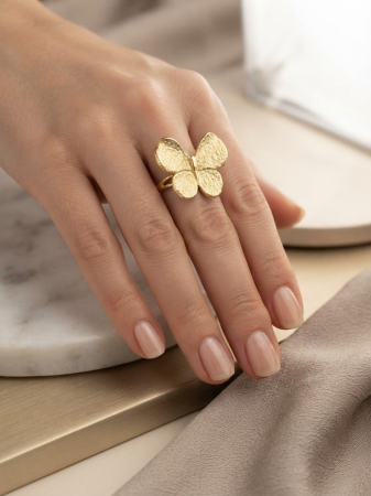 Inel argint 925 - Inel din Argint 925 Cocktail Fluture cu Textură Mată Placat cu Aur