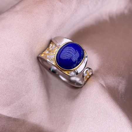 Bijuterii argint 925 - Inel din Argint 925 cu Piatră Naturală Lapis Lazuli și Accente Aurii