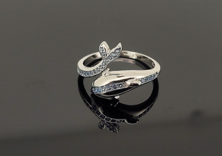 Bijuterii argint 925 - Inel din Argint 925 "Deep Sea Dolphin" – Design 3D cu Cristale Albastre