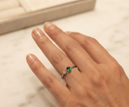 Inel argint 925 - Inel din Argint 925 „Emerald Cuff” cu Zirconiu Verde și Clar