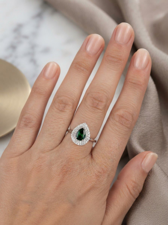 Inel argint 925 - Inel din Argint 925 Emerald Tear cu Zirconiu, Model Lacrimă