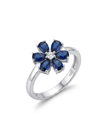 Inel argint 925 - Inel din Argint 925 Floare cu Zirconiu Albastru – Eleganță Clasică și Strălucire