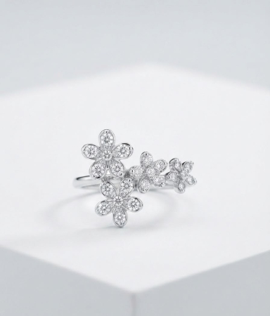 Inel argint 925 - Inel din Argint 925 „Flora Bloom Cascading” - Inel cu Design Floral și Cristale Zirconiu