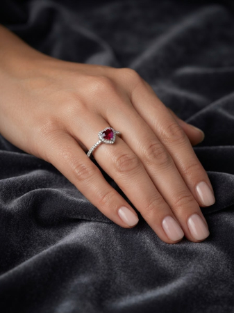 Inel argint 925 - Inel din Argint 925 Heart Eternity cu Zirconiu Roșu și Cristale Albe