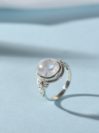 Inel argint 925 - Inel din Argint 925 „Mystic Moonstone” – Design Boem cu Piatră Naturală și Detalii Răsucite