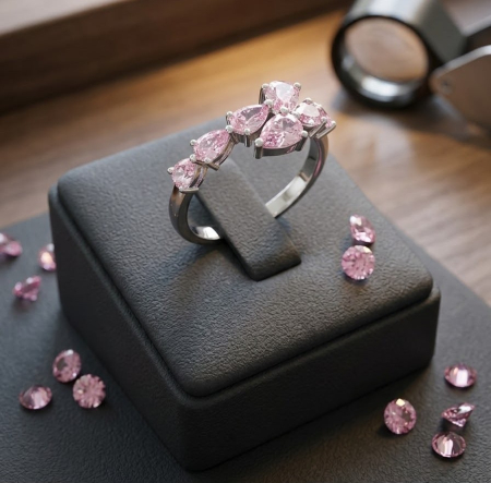Inel argint 925 - Inel din Argint 925 „Pink Blossom” cu Cristale Roz Marquiz și Zirconiu Premium