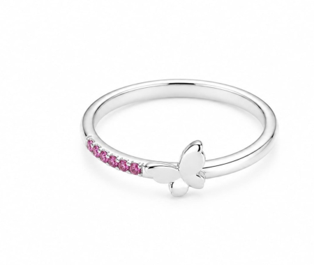 Bijuterii argint 925 - Inel din Argint 925 "Pink Butterfly" – Design Delicat cu Cristale Zirconia