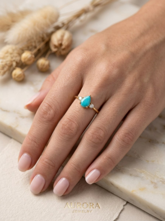 Inel argint 925 - Inel din Argint 925 Placat cu Aur Aurora Jewelry – Piatră Turcoaz Picătură