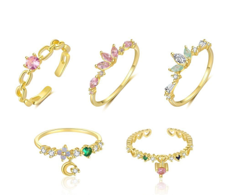 Inel argint 925 - Inel din Argint 925 Placat cu Aur – Colecția Geometric Zirconia (Variante Inele Reglabile și Stacking)