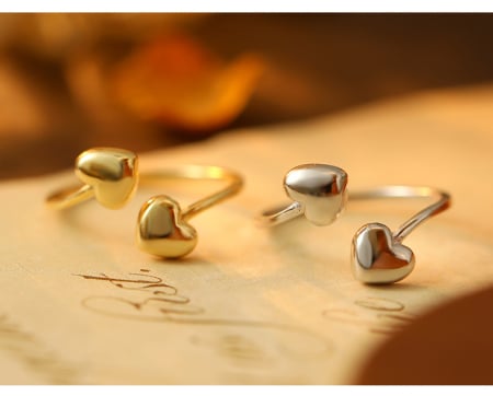 Inel din Argint 925 Placat cu Aur Galben – Model Double Heart (Reglabil) [1]