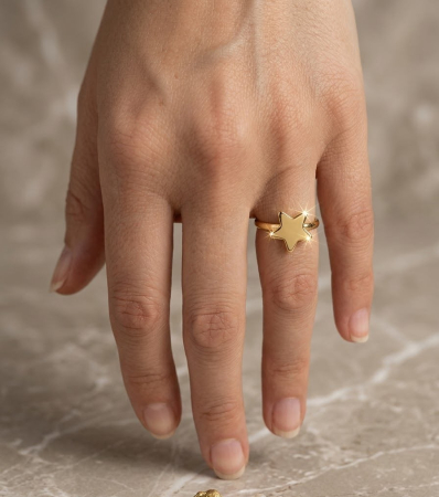 Inel argint 925 - Inel din Argint 925 Placat cu Aur Galben „Starlight Minimal” cu Motiv Stea