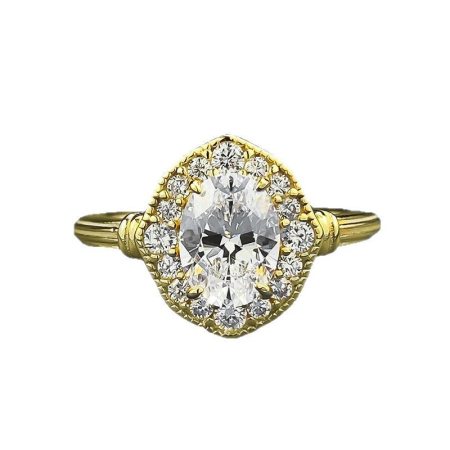 Inel argint 925 - Inel din Argint 925 Plăcat cu Aur „Vintage Empress” – Piatră Ovală cu Halo din Zirconii