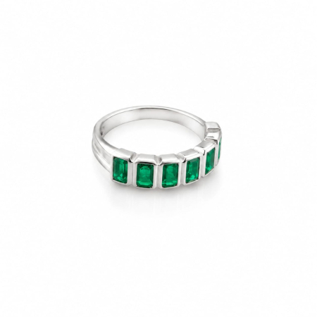 Bijuterii argint 925 - Inel din Argint 925 Placat cu Rodiu – Half-Eternity cu Zirconiu Verde Smarald Tăietură Baguette