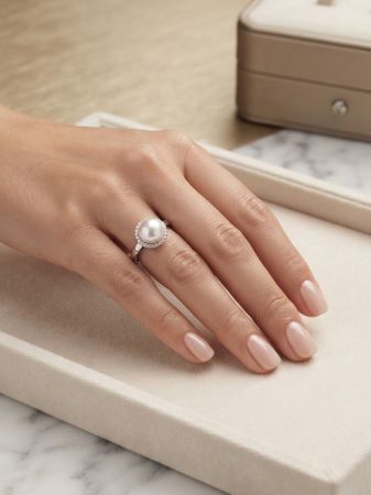 Inel argint 925 - Inel din Argint 925 reglabil Pure Pearl Halo cu Perlă Naturală și Zirconiu, Model Clasic