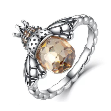Inel argint 925 - Inel din Argint 925 Queen Bee cu Cristal Miere și Zirconii