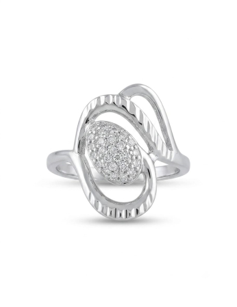 Bijuterii argint 925 - Inel din Argint 925 Rodiat cu Medalion Oval Pavat și Linii Fluide – Eleganță Arhitecturală