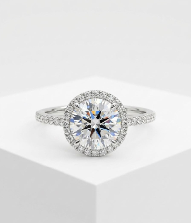 Inel argint 925 - Inel din Argint 925 „Royal Halo Solitaire” - Inel de Logodnă cu Moissanite / Zirconiu și Pavaj