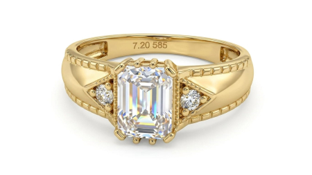 inele de logodna aur 14k - Inel din Aur 14K cu Piatră Emerald Cut și Detalii Milgrain – Lux Vintage de Inspirație Regală