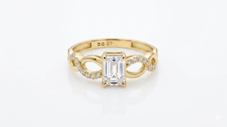 Inele aur 14k - Inel din Aur 14K cu Piatră Emerald Cut și Simbolul Infinitului – Promisiunea unei Iubiri Veșnice