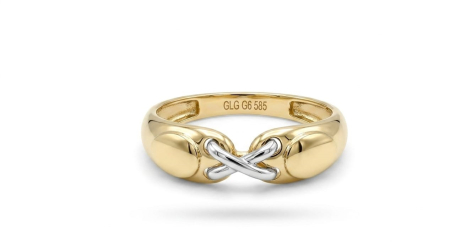 Inele aur 14k - Inel din Aur 14K în Două Tonuri cu Design Crossover în Formă de „X”