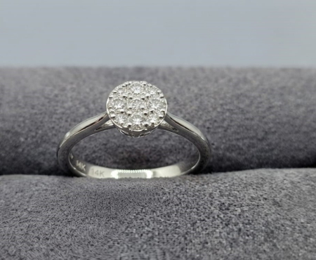 inele cu diamant - Inel din Aur Alb 14K cu Cluster de Diamante Naturale 0.18 ct