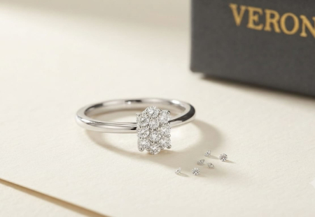 bijuterii diamant - Inel din Aur Alb 14K cu Mozaic de Diamante Naturale 0.15 CT – Verona Elegance