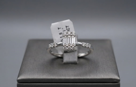 inele cu diamant - Inel din Aur Alb 14K cu Mozaic Rectangular de Diamante Naturale 0.20 ct