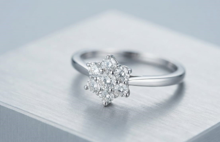 inele cu diamant - Inel din Aur Alb 18K cu Cluster Floral de Diamante Naturale 0.17 ct