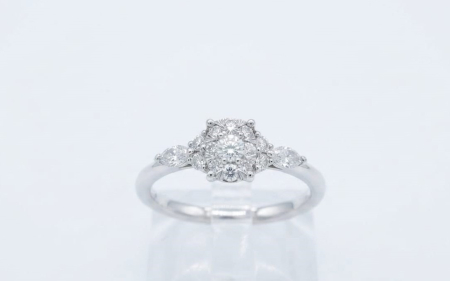 inele cu diamant - Inel din Aur Alb de 14K cu Cluster Floral și Diamante Naturale 0.28ct