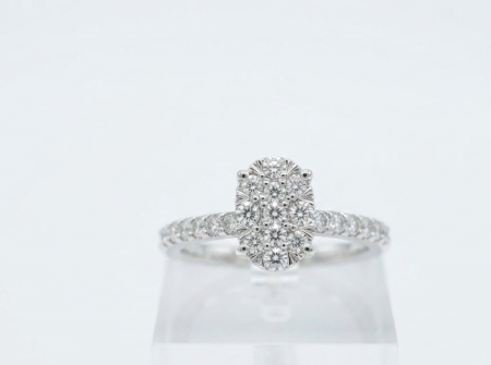 inele cu diamant - Inel din Aur Alb de 14K cu Cluster Oval și Diamante Naturale 0.30ct