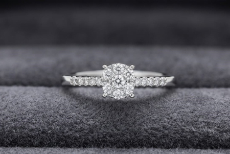 inele cu diamant - Inel din Aur Alb de 14K cu Diamante Naturale 0.18ct (Design Cluster / Illusion Solitaire