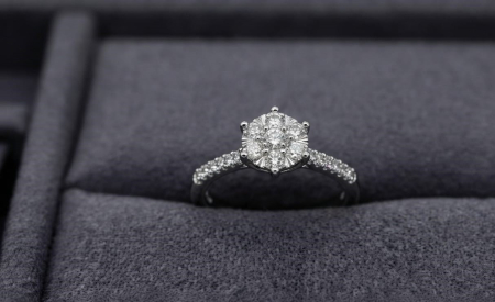 inele cu diamant - Inel din Aur Alb de 14K cu Diamante Naturale 0.27ct (Design Cluster / Stil Floare)
