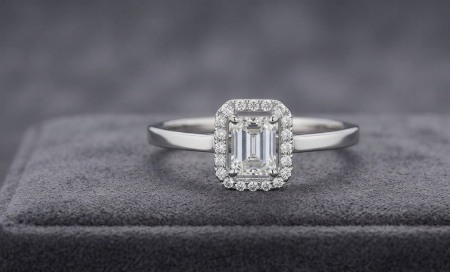inele cu diamant - Inel din Aur Alb de 14K cu Halo și Diamante Naturale 0.10ct