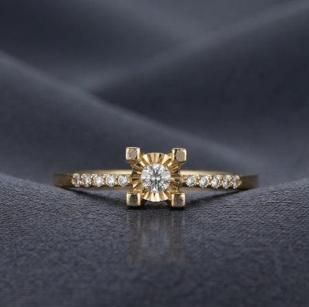 inele cu diamant - Inel din Aur Alb de 14K cu Mozaic de Diamante Naturale 0.13ct (Tăietură Baghetă și Briliant)