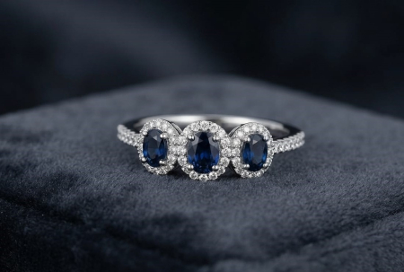 inele cu diamant - Inel din Aur Alb de 18K cu Safire Albastre și Diamante – Rafinament și Eleganță Supremă