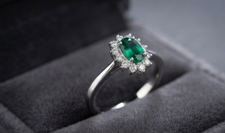 inele cu diamant - Inel din Aur Alb de 18K cu Smarald Natural și Diamante – Eleganță Regală