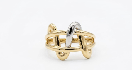 Inele aur 14k - Inel din Aur Bicolor de 14K cu Design Abstract Nod Întrețesut – Fabricat în România