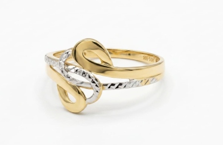 Inele aur 14k - Inel din Aur Bicolor de 14K cu Model Împletit și Finisaj Diamantat