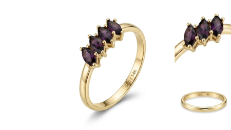 Inele aur 14k - Inel din Aur Galben 14K cu 4 Pietre Violet Tăietură Marchiză