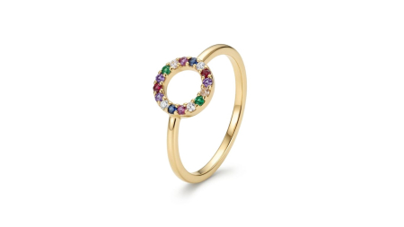 Inele aur 14k - Inel din Aur Galben 14K cu Cerc Multicolor – Stil Jucăuș și Elegant