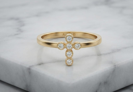 Inele aur 14k - Inel din Aur Galben 14K cu Design Cruce și 6 Cristale Zirconiu/Moissanite – 1.66 g