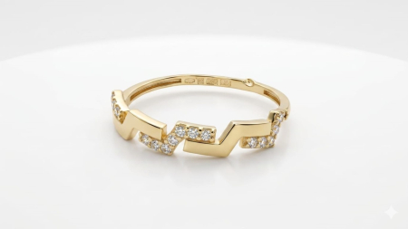 Inele aur 14k - Inel din Aur Galben 14K cu Design Geometric în Zig-Zag – Stil Contemporan și Avangardist