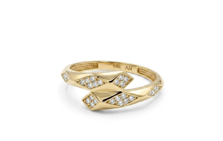 Inele aur 14k - Inel din Aur Galben 14K cu Design Geometric și Pietre Strălucitoare