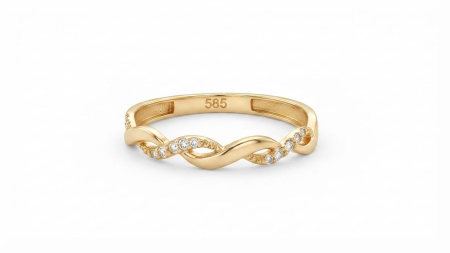 Inele aur 14k - Inel din Aur Galben 14K cu Design Împletit și Zirconiu – 1.00g