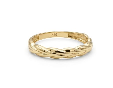 Inele aur 14k - Inel din Aur Galben 14K cu Design Împletit Stil Spic de Grâu