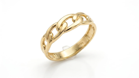 Inele aur 14k - Inel din Aur Galben 14K cu Design Lanț Gourmette / Cuban Link
