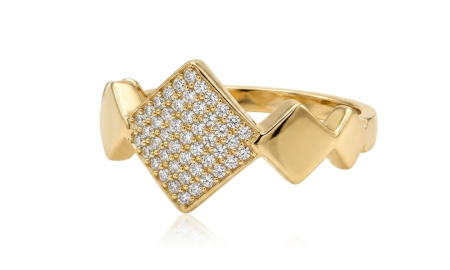 Inele aur 14k - Inel din Aur Galben 14K cu Element Romboidal și Pavé de Zirconii