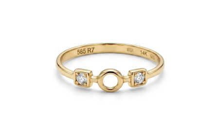 Inele aur 14k - Inel din Aur Galben 14K cu Elemente Geometrice și Cristale